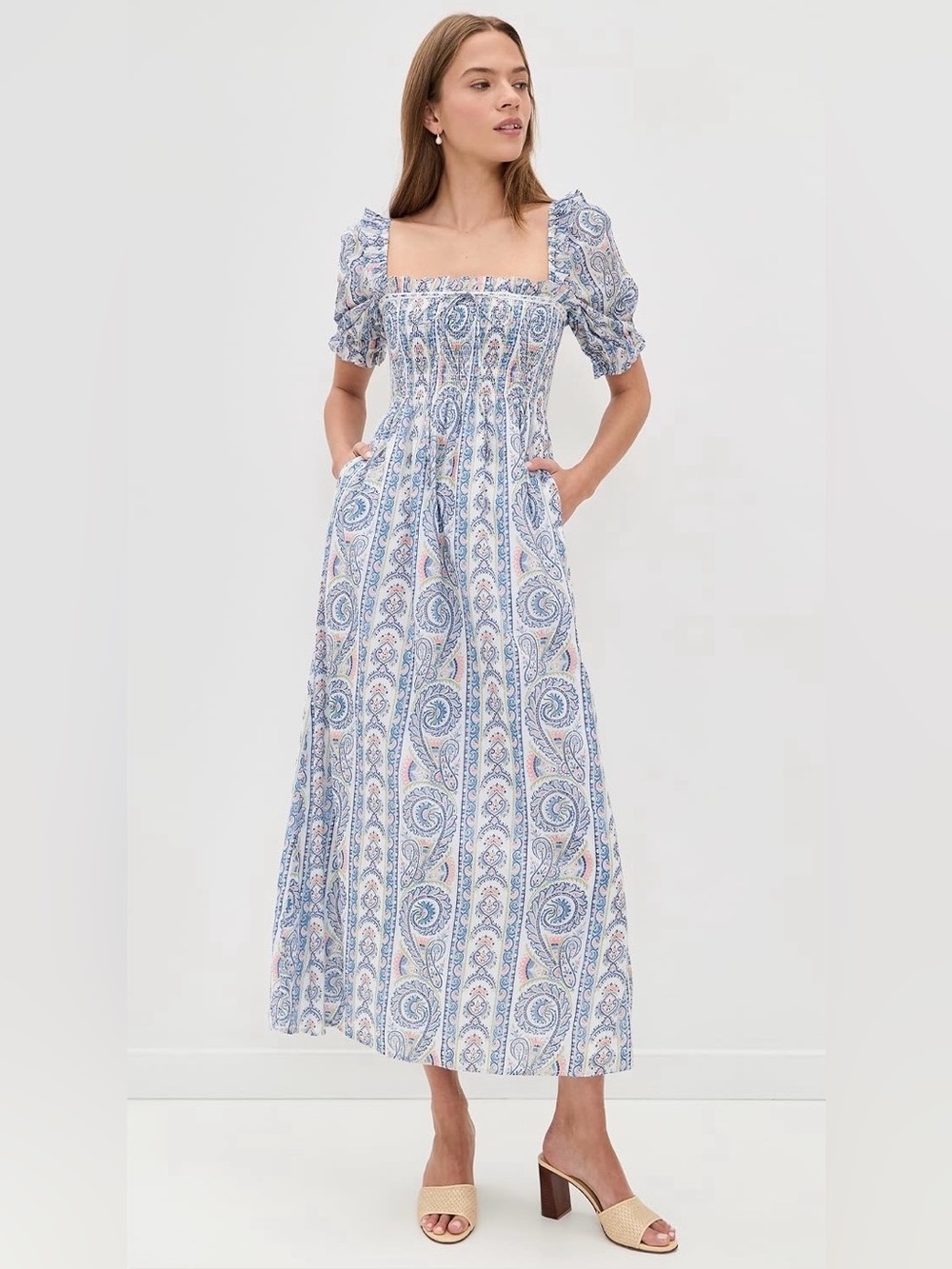 NEW 🆕 Hill House Home Blue Paisley Smocked MIDI Nap  Dress, size Medium